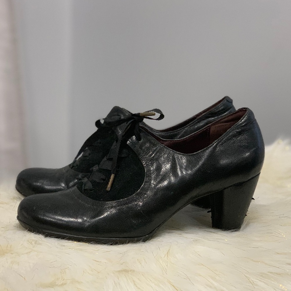 Clarks Indigo black leather laceup shoes heels 10M